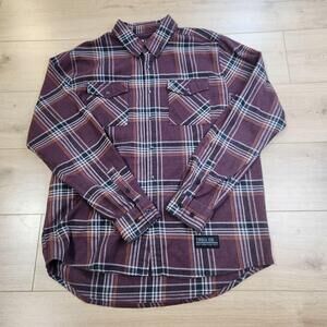 Troll Co. Shirt Mens XL Purple Plaid Flannel Button Up Long Sleeve Workwear